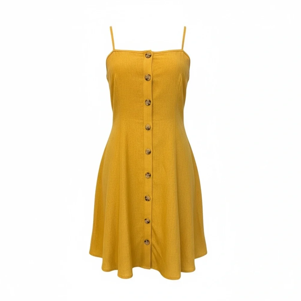 Papaya Linen Button Up Mini Dress w/ Adjustable Straps Large - Picture 2 of 4
